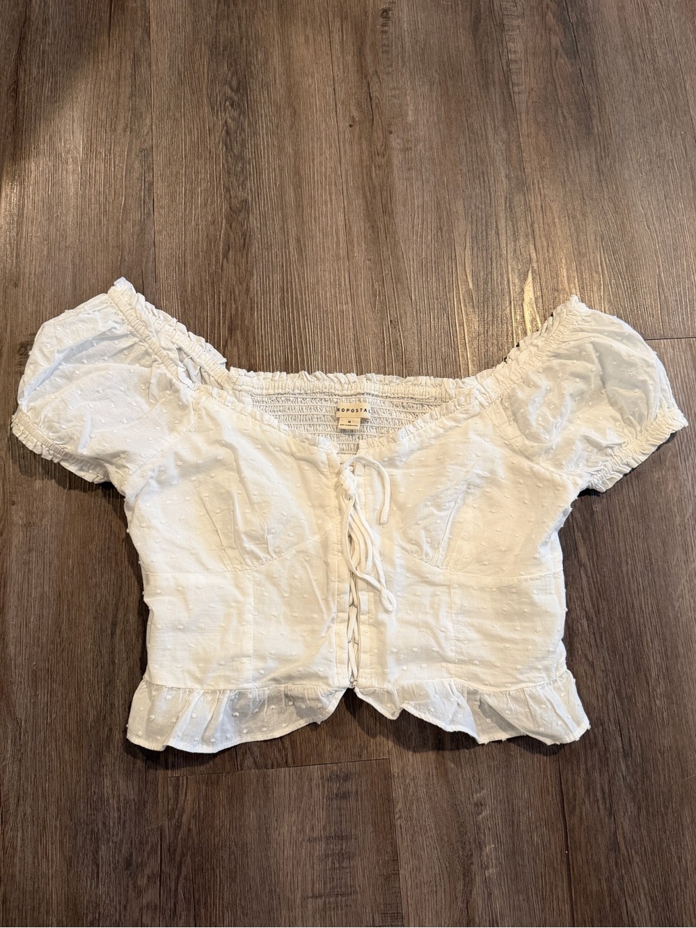 Aeropostale White Eyelet Puff Sleeve Crop Top